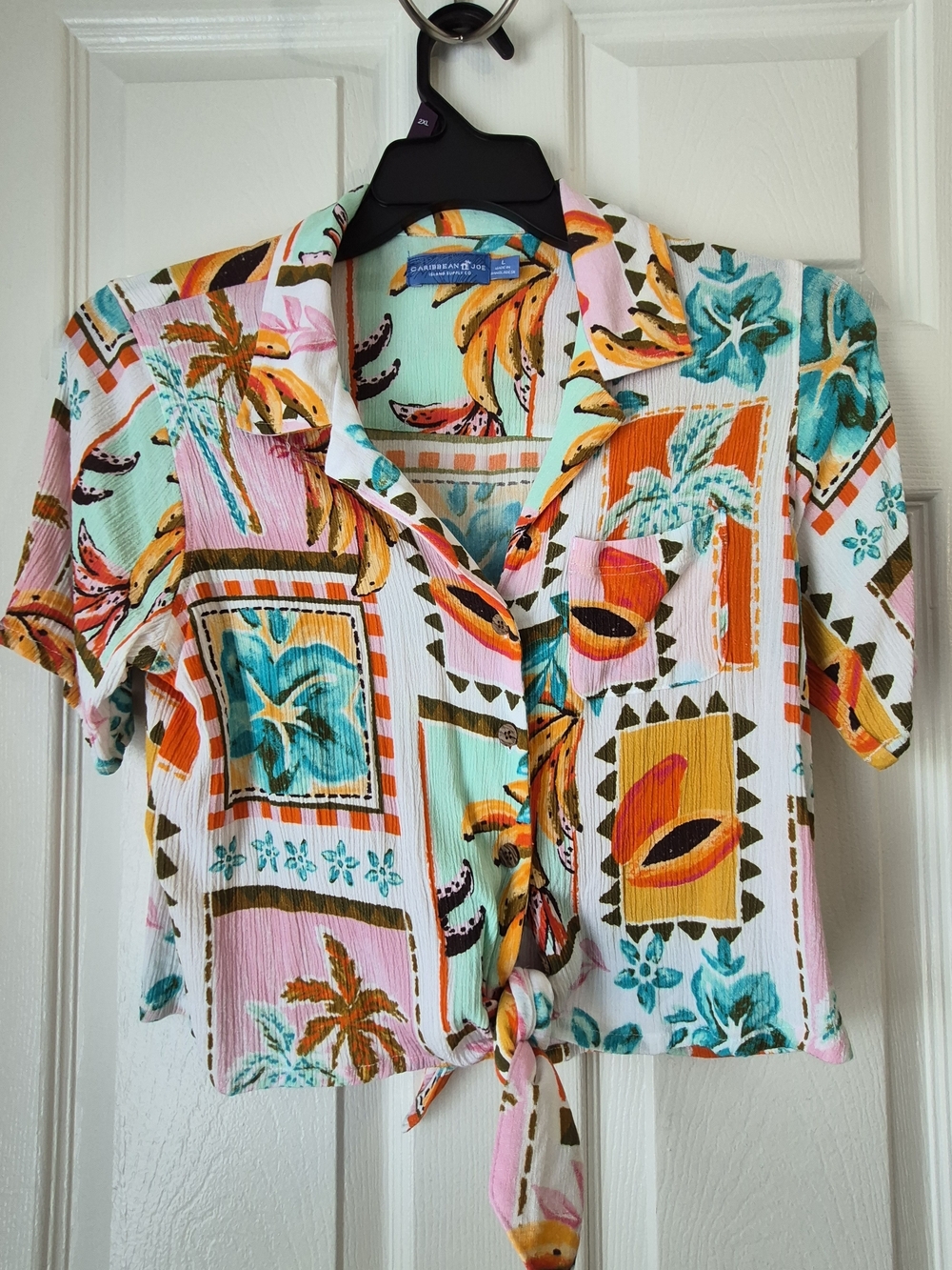 Caribbean Joe Tropical Tie-Front Crop Top
